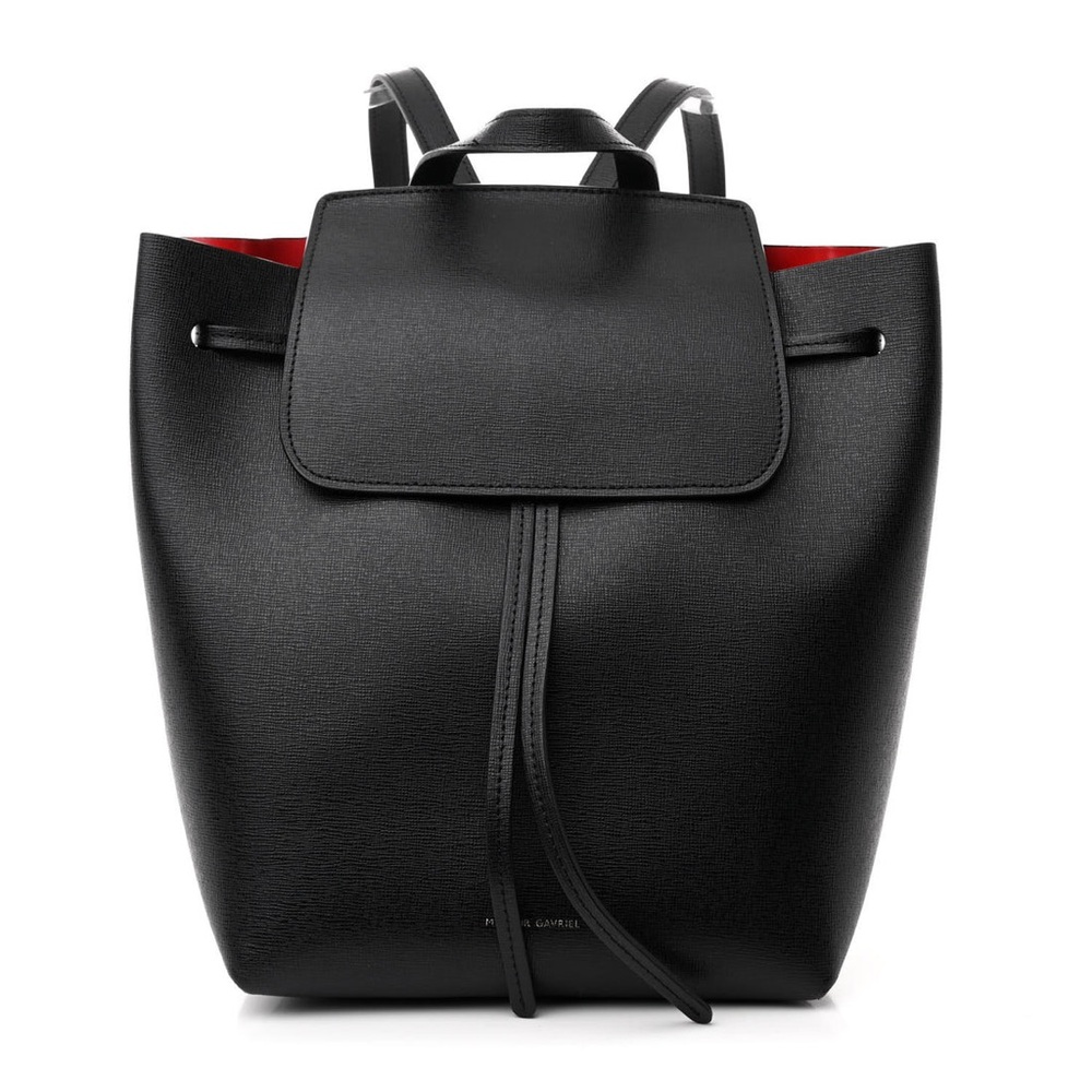 Mansur Gavriel Saffiano Black Leather Backpack with Red Lining